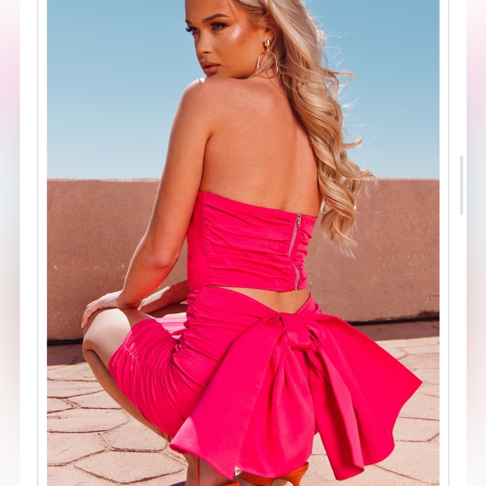 PLT Bright Pink Woven Ruched Bow Detail Mini Skirt